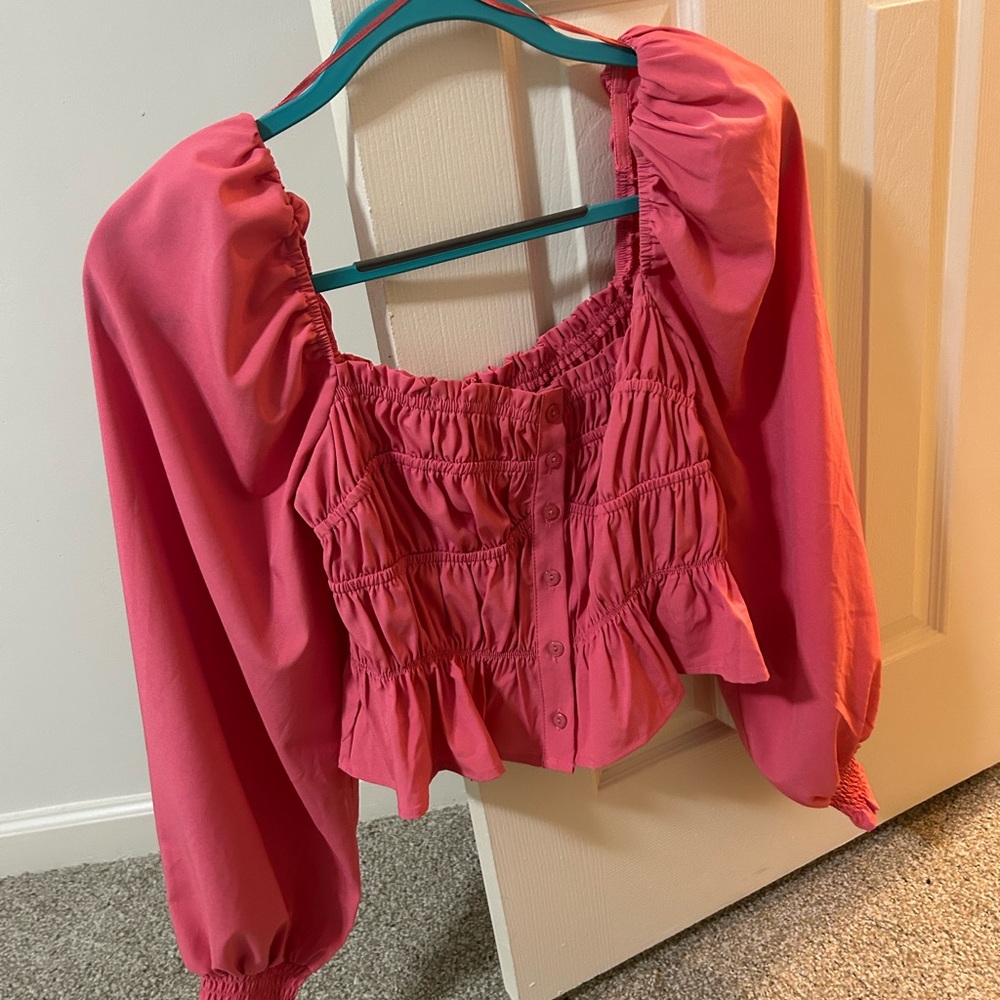 ASTR The Label Smocked Square Neck Crop Top